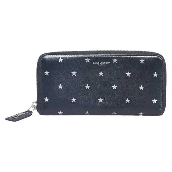 Authentic YSL Star Print Leather Zip Around Wallet - Picture 1 of 12